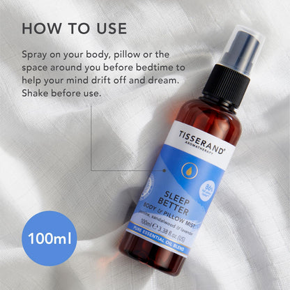 Tisserand Sleep Pillow Mist – 100% Pure Essential Oils (Lavender, Jasmine, Sandalwood) 3.38 fl oz