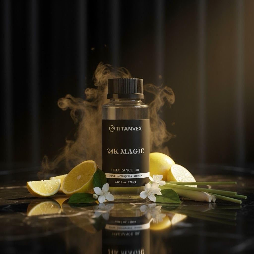 TitanVex 24K Magic Diffuser Oil – Luxury Hotel Collection Waterless Aromatherapy | Citrus, Jasmine & Lily | 4.06 fl oz