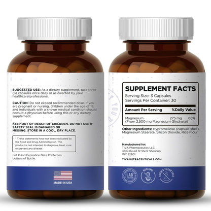 TIVA Nutraceutics Magnesium Glycinate – Gentle, High-Absorption for Sleep & Heart Health | 90 Capsules