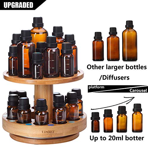 TJ.MOREE Bamboo Diffuser Holder Carousel - 2-Tier Rack for Essential Oils (5ml–20ml)