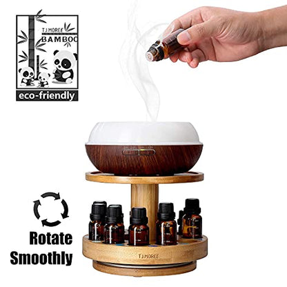 TJ.MOREE Bamboo Diffuser Holder Carousel - 2-Tier Rack for Essential Oils (5ml–20ml)