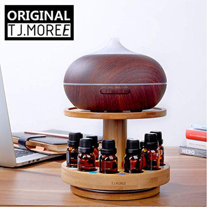 TJ.MOREE Bamboo Diffuser Holder Carousel - 2-Tier Rack for Essential Oils (5ml–20ml)