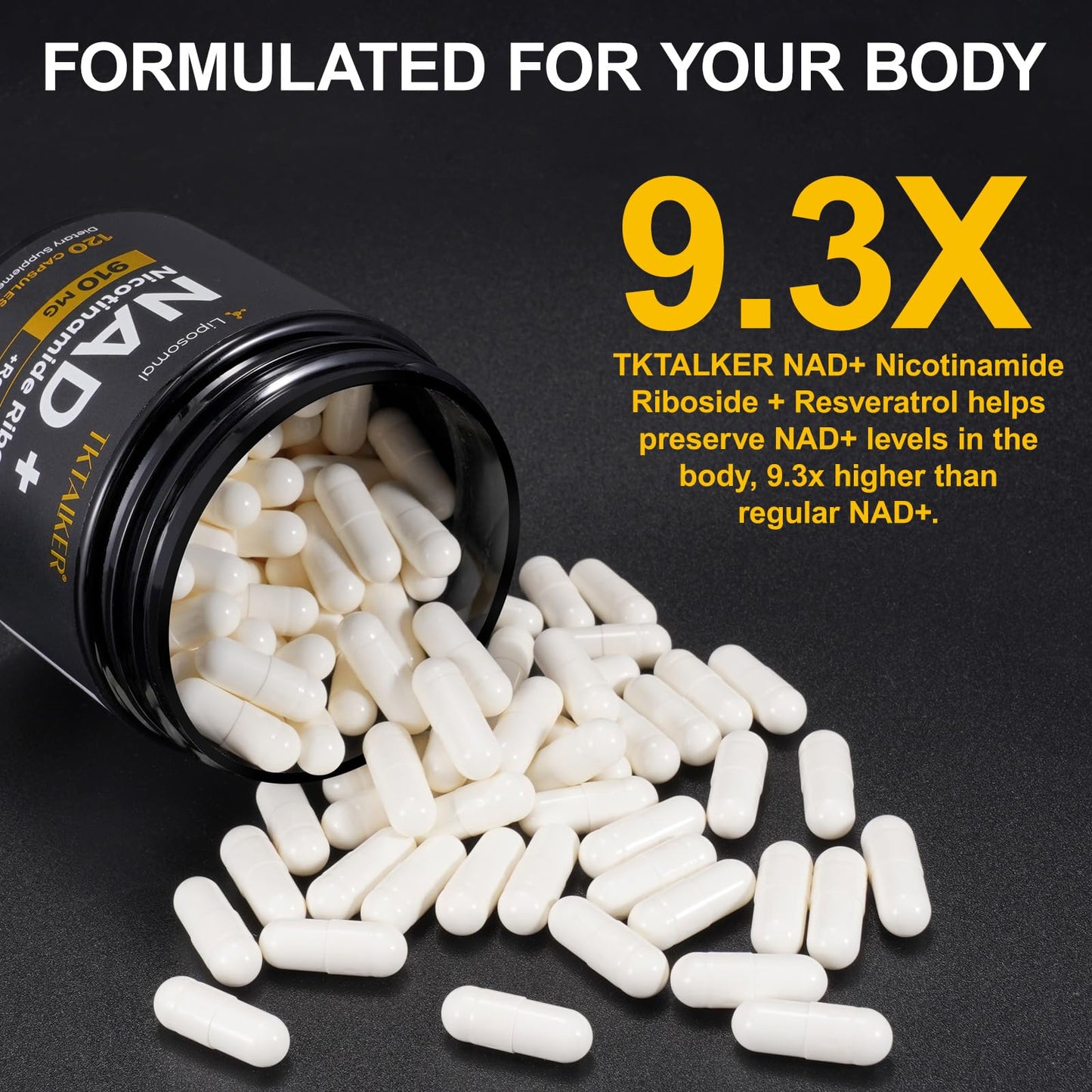 TKTALKER NAD Supplement 910mg NR with Resveratrol & Quercetin | Anti-Aging, Energy & Focus