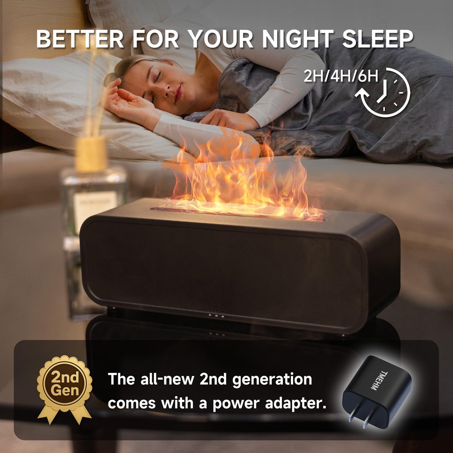 TMEHM Sound Reactive Flame Air Diffuser Humidifier - Jet Black, 7-Color Aromatherapy Diffuser with Timer