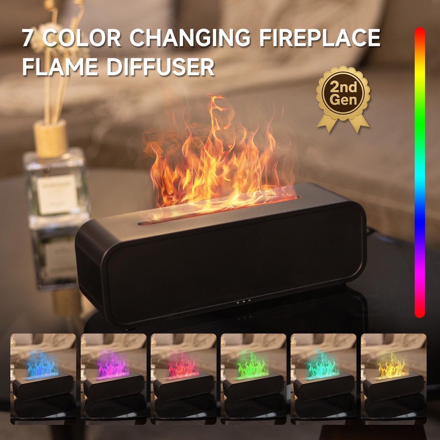 TMEHM Sound Reactive Flame Air Diffuser Humidifier - Jet Black, 7-Color Aromatherapy Diffuser with Timer