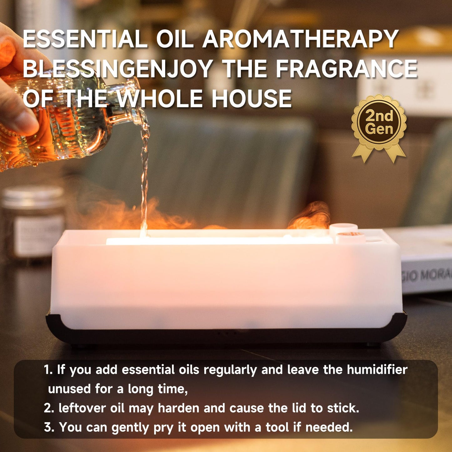 TMEHM Sound Reactive Flame Air Diffuser Humidifier - Jet Black, 7-Color Aromatherapy Diffuser with Timer