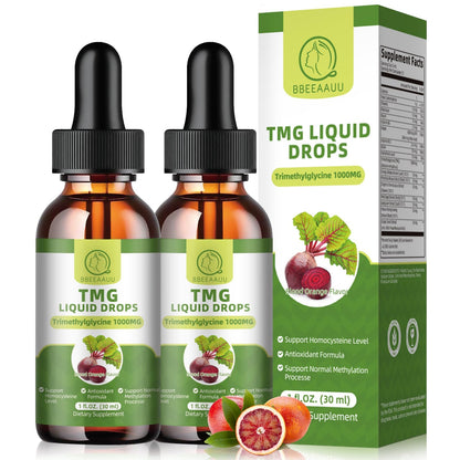 TMG Supplements 1000MG Liquid Drops – High-Absorption Betaine, Liver & Cognitive Support | Vegan, Non-GMO, Blood Orange Flavor (2 Pack)