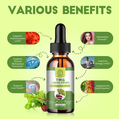 TMG Supplements 1000MG Liquid Drops – High-Absorption Betaine, Liver & Cognitive Support | Vegan, Non-GMO, Blood Orange Flavor (2 Pack)