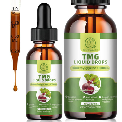 TMG Supplements 1000MG Liquid Drops – High-Absorption Betaine, Liver & Cognitive Support | Vegan, Non-GMO, Blood Orange Flavor (2 Pack)