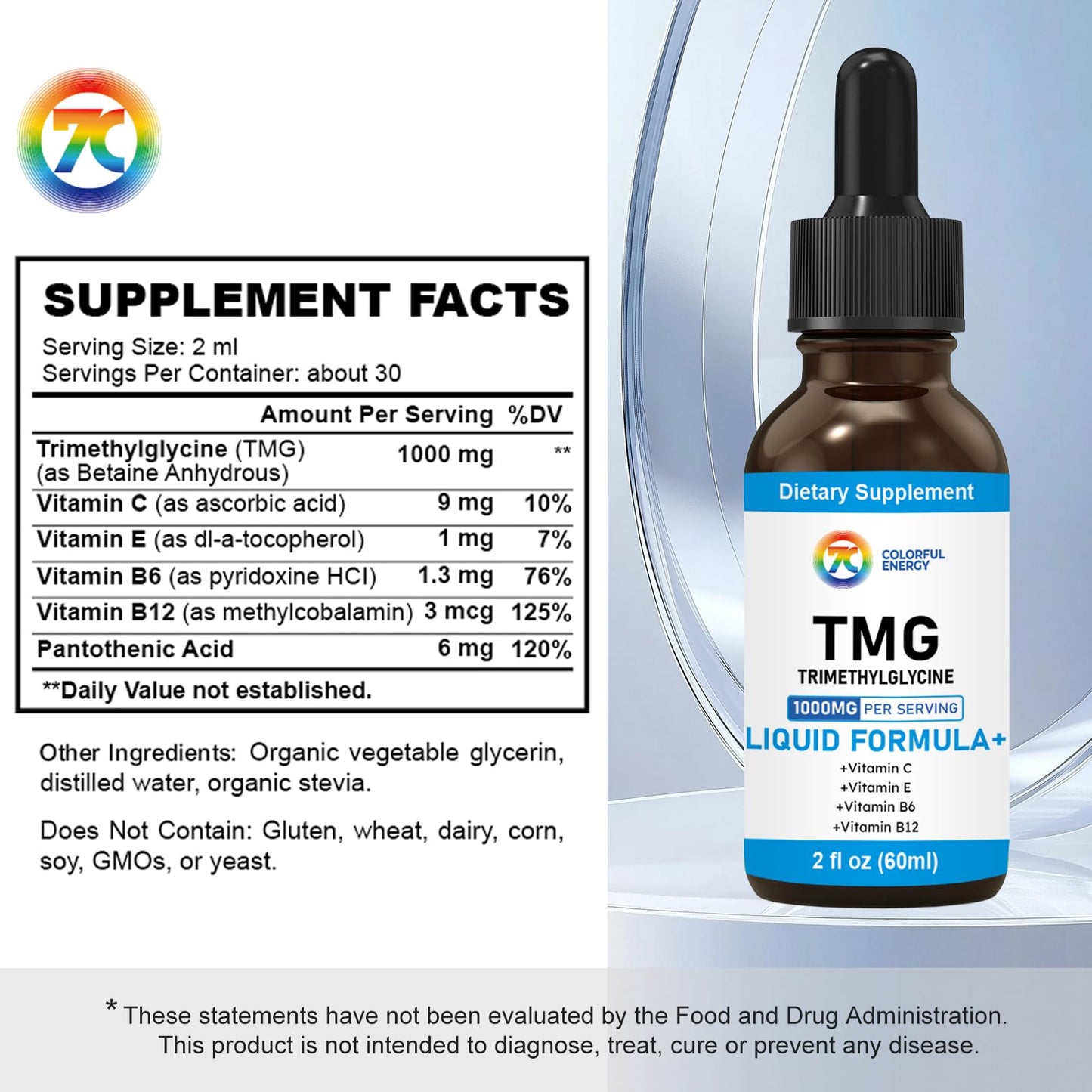 7c TMG 1000mg Liquid Drops – Methylation Support, Vegan & Non-GMO