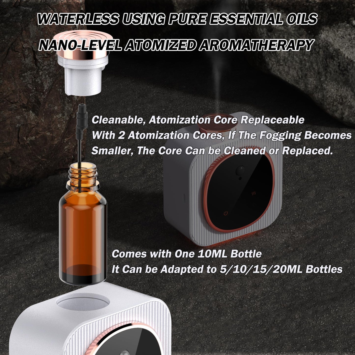 TN HOM Waterless Diffuser for Essential Oil — Smart Sensing Cordless Aroma Diffuser