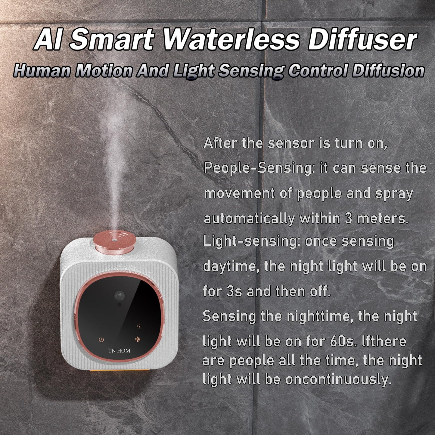 TN HOM Waterless Diffuser for Essential Oil — Smart Sensing Cordless Aroma Diffuser