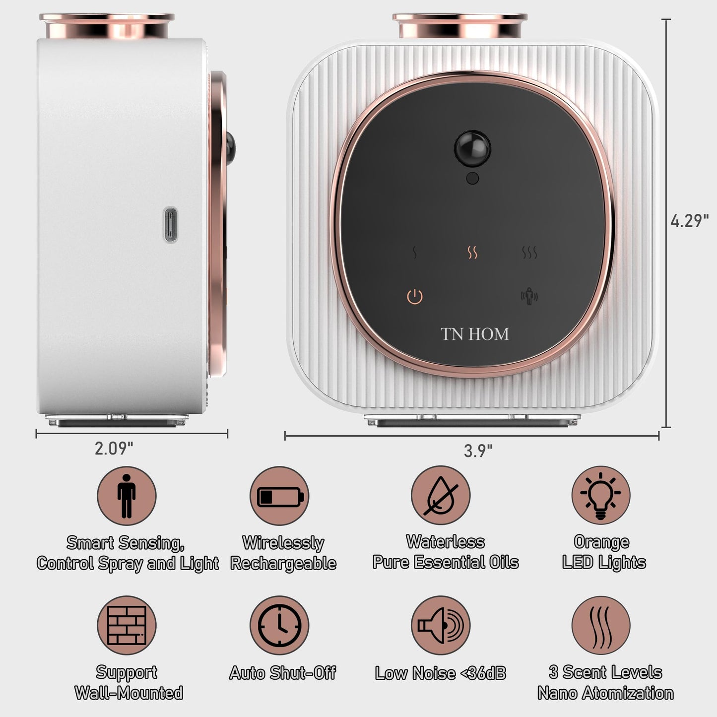 TN HOM Waterless Diffuser for Essential Oil — Smart Sensing Cordless Aroma Diffuser