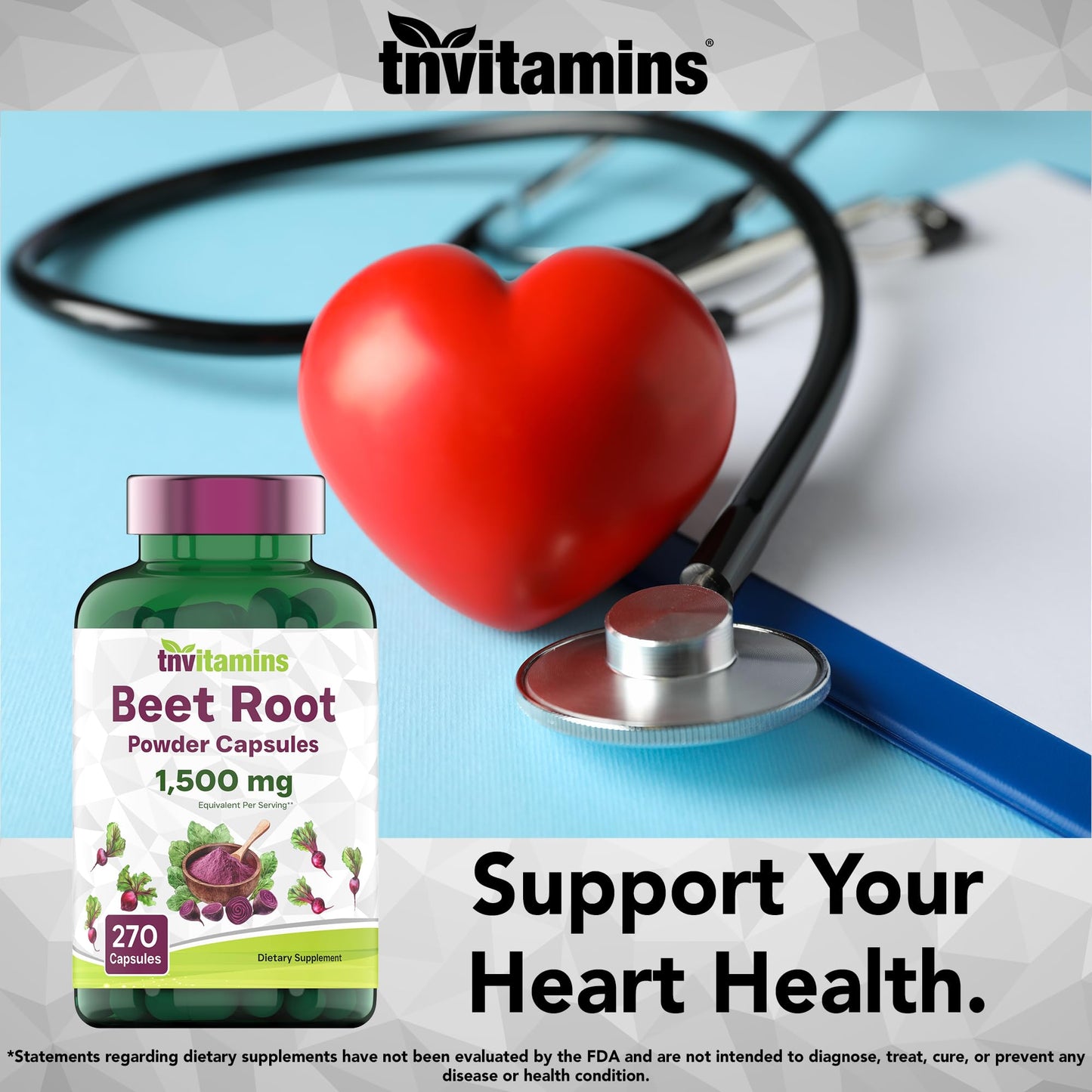 tnvitamins Beet Root Capsules 1,500 mg per Serving | 270 Capsules | Beet Root Powder Extract | Non-GMO & Gluten-Free | Made in USA