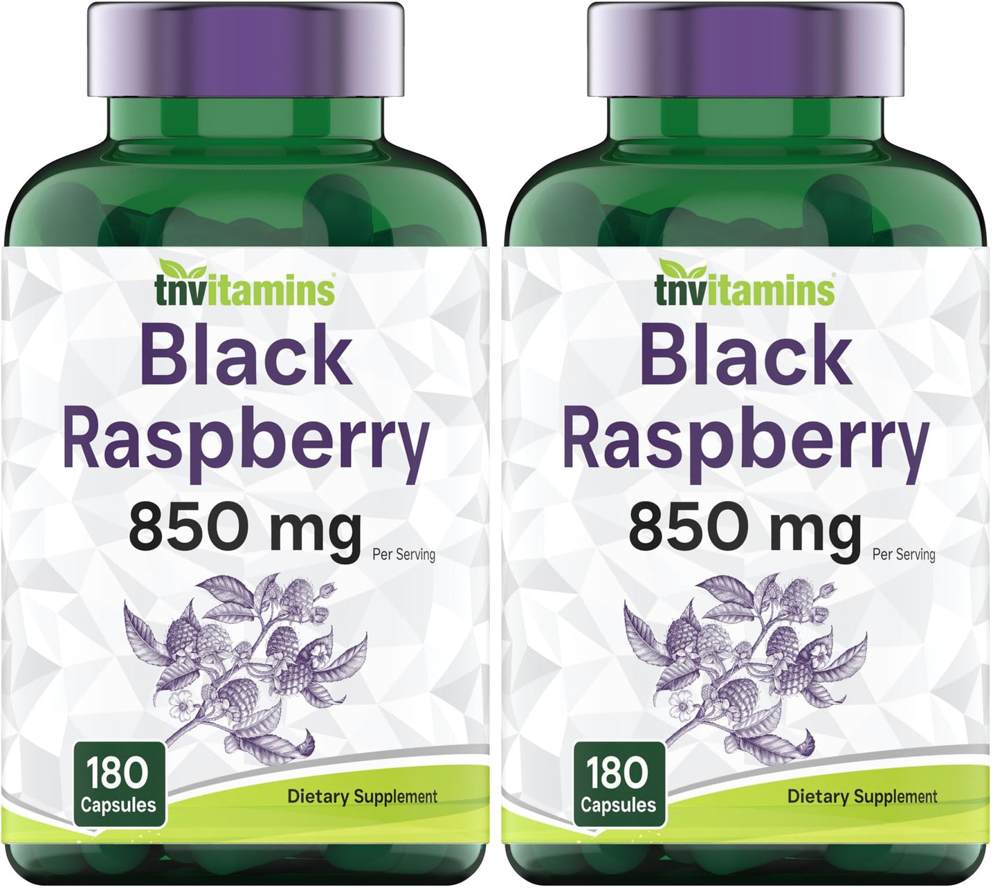 TNVitamins Black Raspberry Capsules 850mg - 180 Capsules (Pack of 2) | 3 Month Supply | Powerful Antioxidant