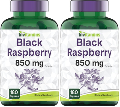 TNVitamins Black Raspberry Capsules 850mg - 180 Capsules (Pack of 2) | 3 Month Supply | Powerful Antioxidant