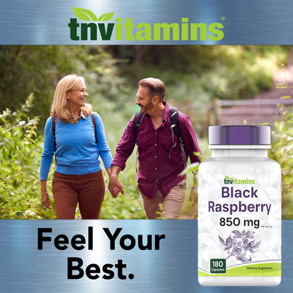 TNVitamins Black Raspberry Capsules 850mg - 180 Capsules (Pack of 2) | 3 Month Supply | Powerful Antioxidant
