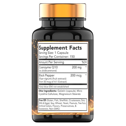 TNVitamins CoQ-10 200mg - 150 Capsules with Black Pepper | 5 Month Supply