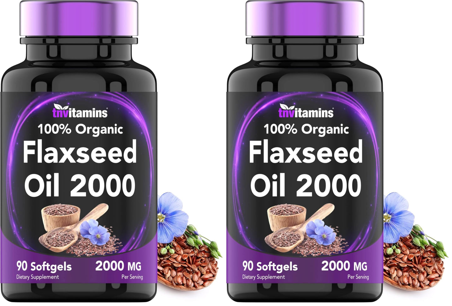 tnvitamins Organic Flaxseed Oil Softgels 2000 mg | 90 Softgels | Omega-3 | Non-GMO (Pack of 2)