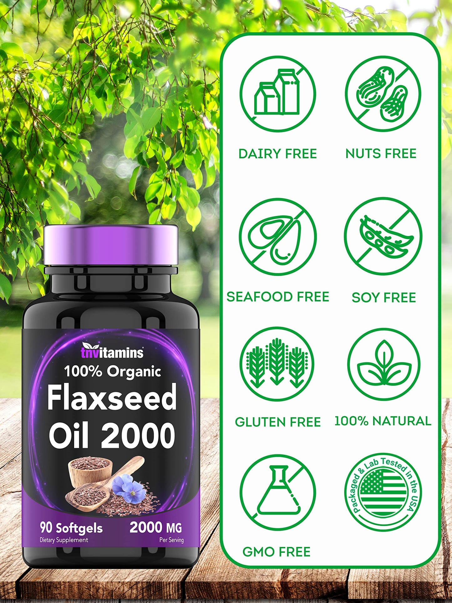 tnvitamins Organic Flaxseed Oil Softgels 2000 mg | 90 Softgels | Omega-3 | Non-GMO (Pack of 2)