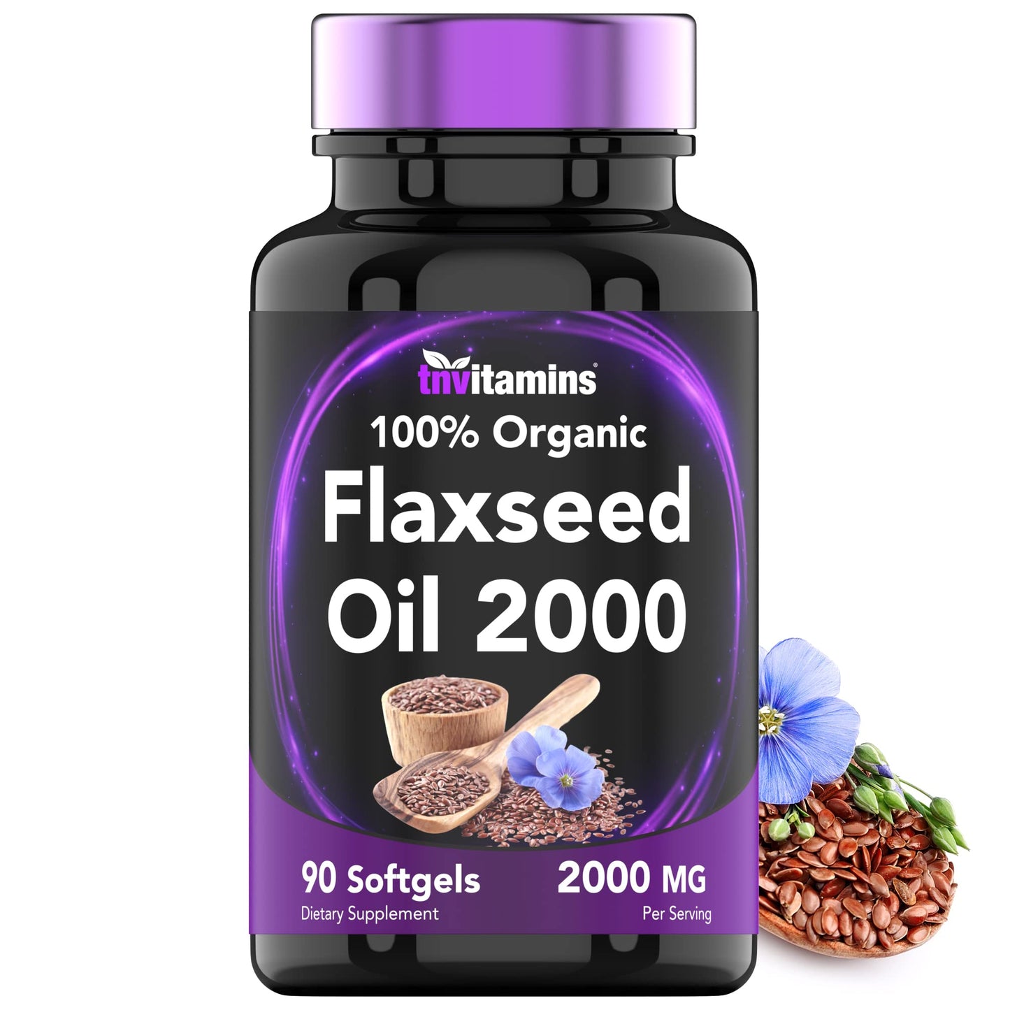 tnvitamins Organic Flaxseed Oil Softgels 2000 mg | 90 Softgels | Non-GMO