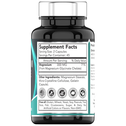TNVitamins Magnesium Glycinate Capsules – 300 mg Magnesium, 90 Count | Chelated Magnesium Bisglycinate for Sleep & Calm