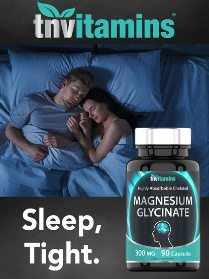 TNVitamins Magnesium Glycinate Capsules – 300 mg Magnesium, 90 Count | Chelated Magnesium Bisglycinate for Sleep & Calm