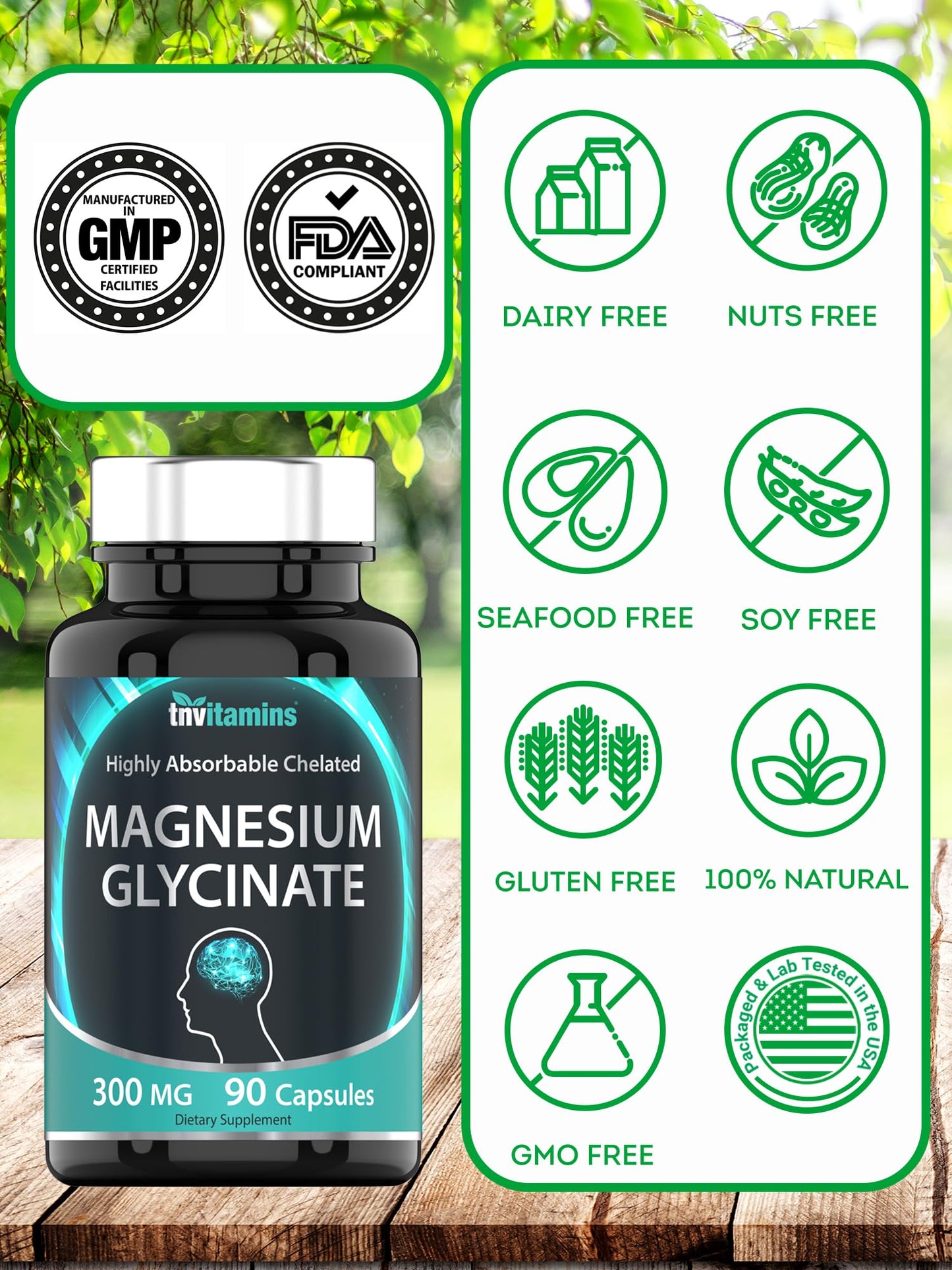 TNVitamins Magnesium Glycinate Capsules – 300 mg Magnesium, 90 Count | Chelated Magnesium Bisglycinate for Sleep & Calm