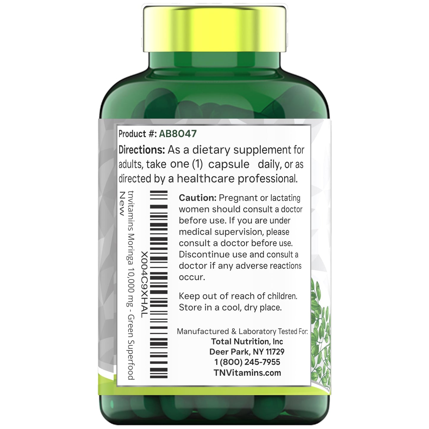 TNVitamins Moringa Capsules 10,000 mg - 120 Capsules | Pure Moringa Oleifera Leaf Powder Supplement | Non-GMO | Made in USA
