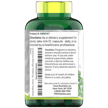 TNVitamins Moringa Capsules 10,000 mg - 120 Capsules | Pure Moringa Oleifera Leaf Powder Supplement | Non-GMO | Made in USA