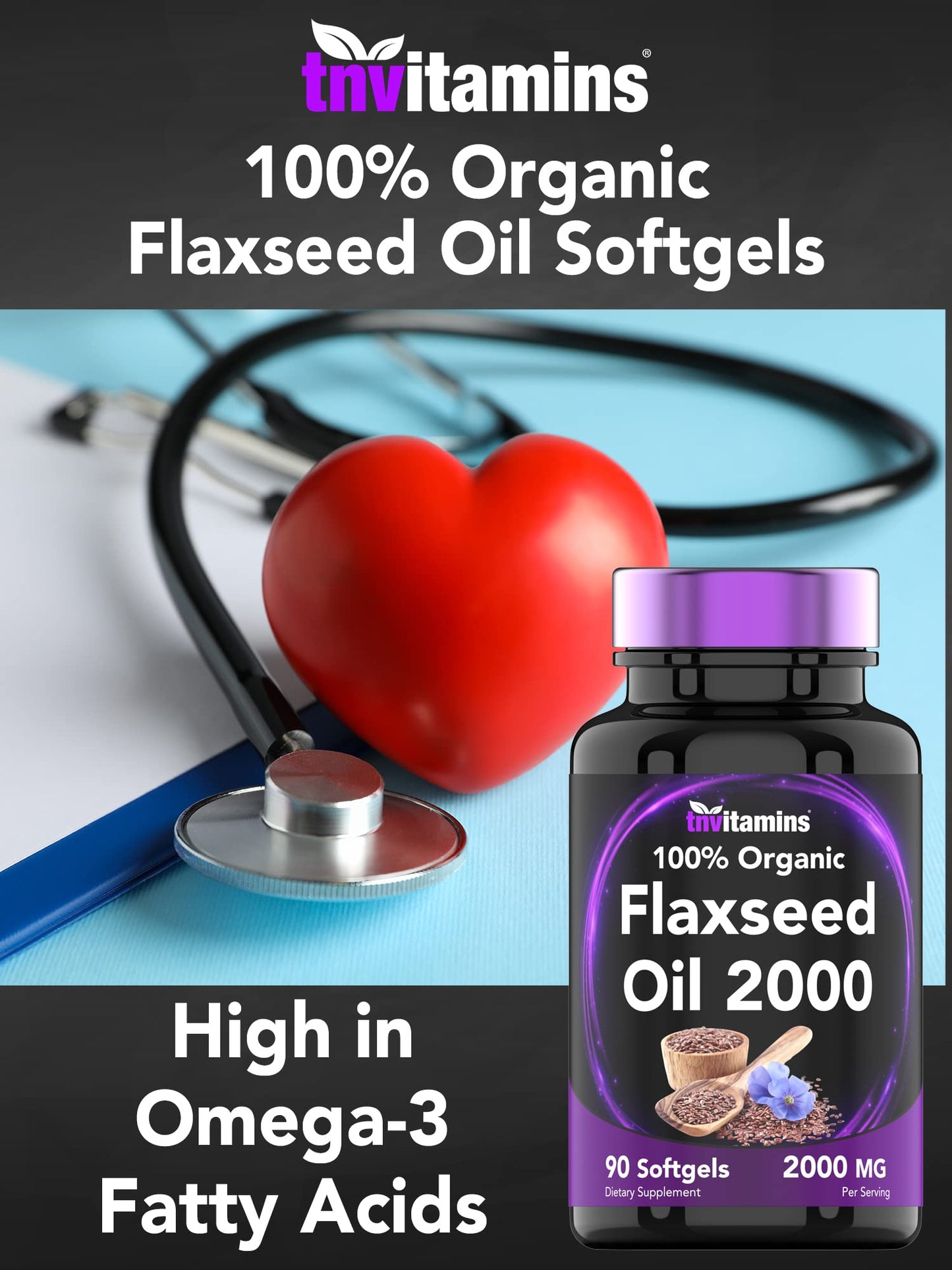 tnvitamins Organic Flaxseed Oil Softgels 2000 mg | 90 Softgels | Non-GMO