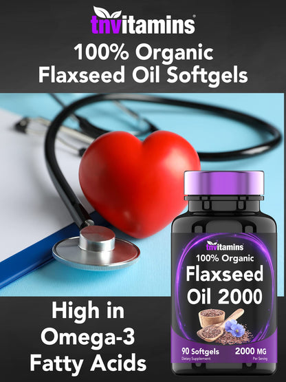 tnvitamins Organic Flaxseed Oil Softgels 2000 mg | 90 Softgels | Non-GMO