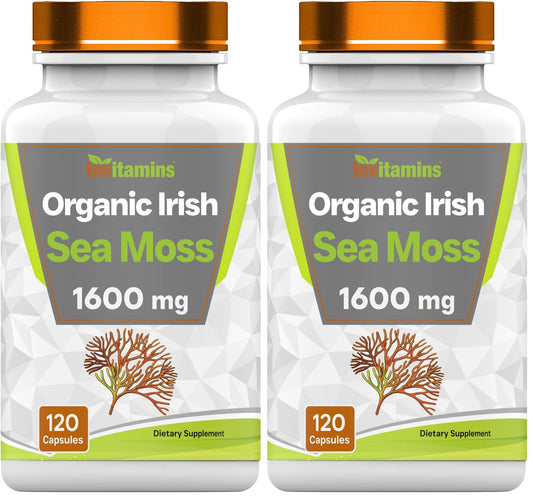 TNVitamins Organic Irish Sea Moss 1600mg – 120 Capsules, 2-Month Supply, Non-GMO, Made in USA BritishVita | Premium UK Vitamins & Wellness Supplements
