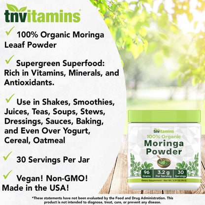 tnvitamins Organic Moringa Powder | Pure Moringa Leaf Superfood