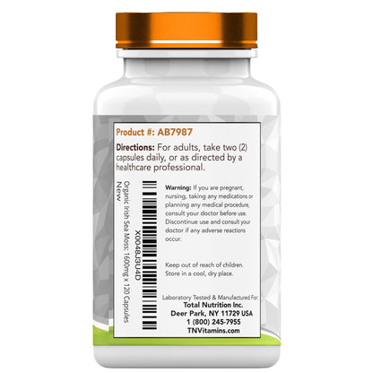 TNVitamins Organic Irish Sea Moss 1600mg – 120 Capsules, 2-Month Supply, Non-GMO, Made in USA