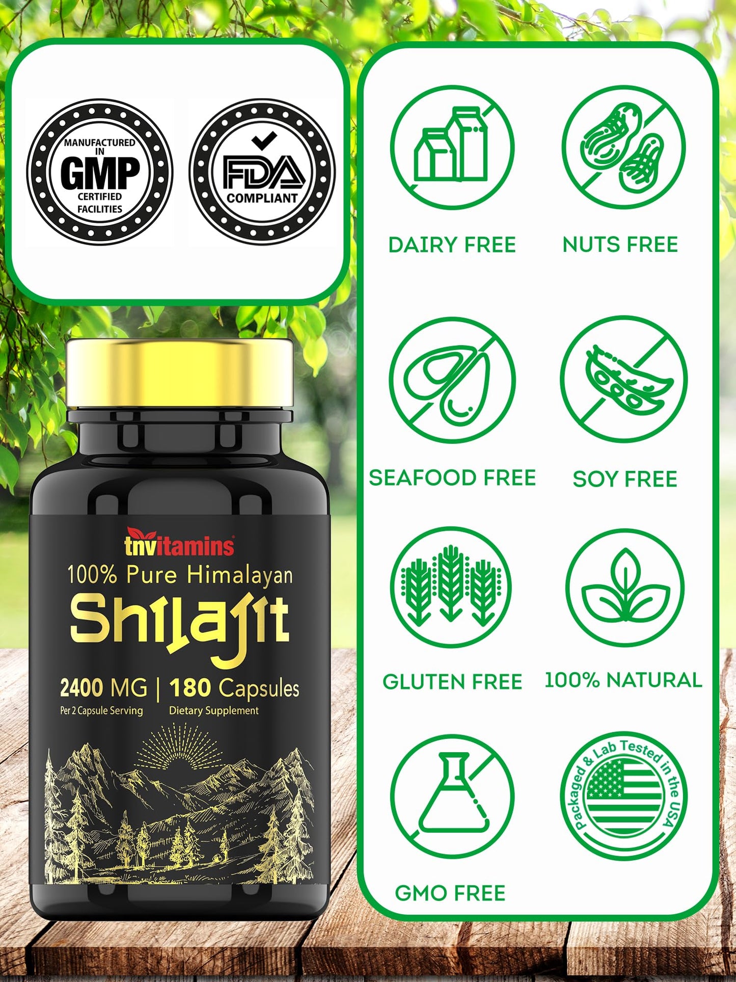 tnvitamins Shilajit Capsules 2400 MG – 180 Caps | Pure Himalayan Shilajit Resin | Non-GMO