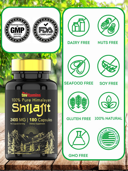 tnvitamins Shilajit Capsules 2400 MG – 180 Caps | Pure Himalayan Shilajit Resin | Non-GMO