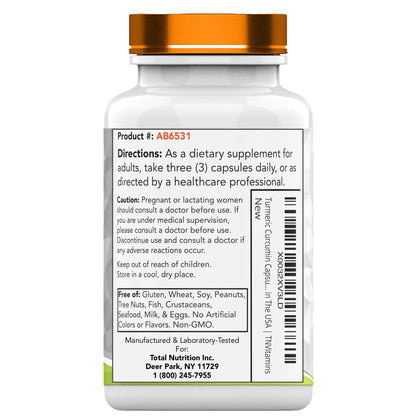 TNVitamins Turmeric Curcumin Capsules with Black Pepper - 3000 mg | 120 Capsules | Extra Strength | Non-GMO | Made in USA (Pack of 2)