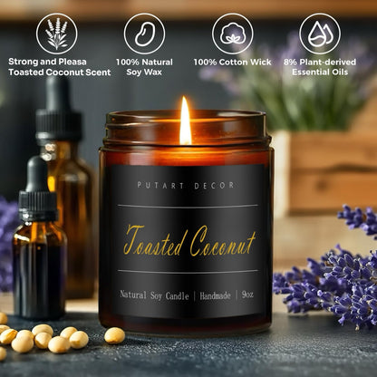 Putart Toasted Coconut Soy Candle 9oz – Non-Toxic, Long-Lasting Fragrance, Luxury Jar