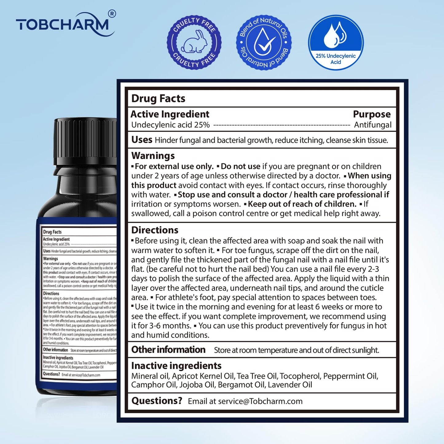 Tobcharm Toenail Fungus Treatment - 25% Undecylenic Acid, Extra Strength (2pcs)