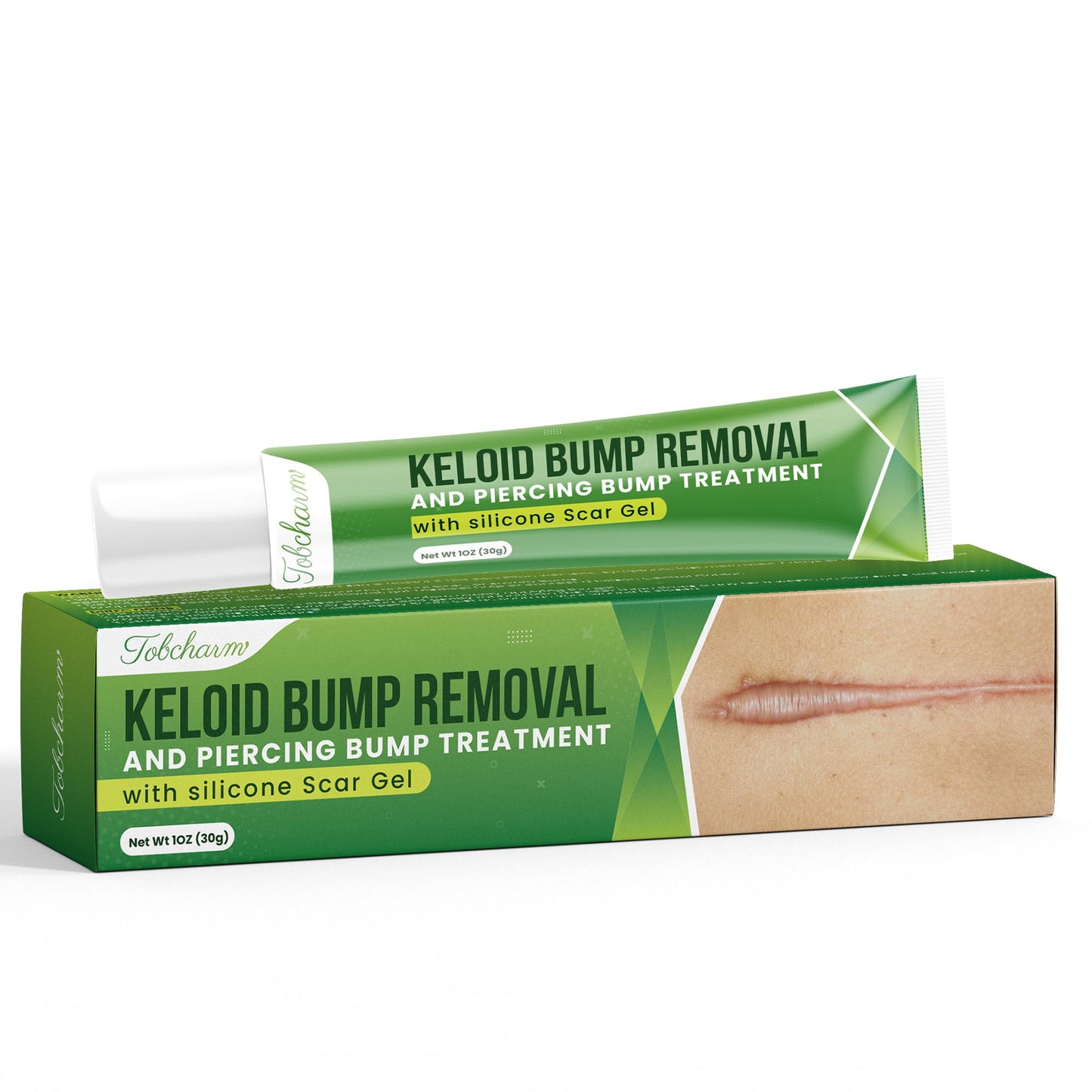 Tobcharm Advanced Keloid Bump Removal Gel | Silicone Scar Treatment for Piercing, Surgery, Acne, Burns | 30g