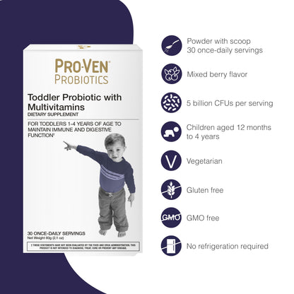 Pro-Ven Toddler Probiotic Powder – 5B CFU, 13 Vitamins | Mixed Berry, Sugar Free