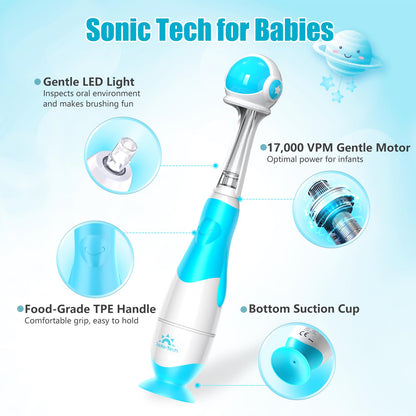 Toddler Electric Toothbrush 1-3 Years | Blue Astronaut, LED, 2-Min Timer, 4 Brush Heads