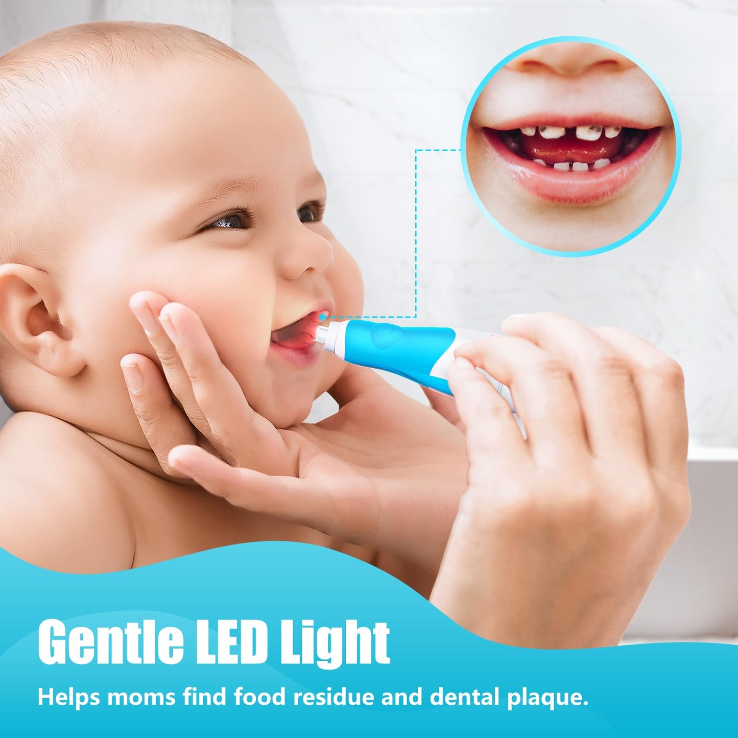 Toddler Electric Toothbrush 0-3 Years | LED Light, 2-Min Timer, 4 Heads – Blue