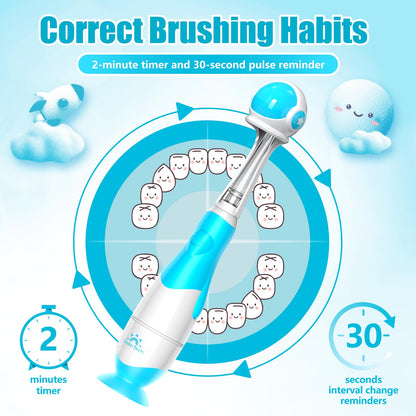 Toddler Electric Toothbrush 1-3 Years | Blue Astronaut, LED, 2-Min Timer, 4 Brush Heads