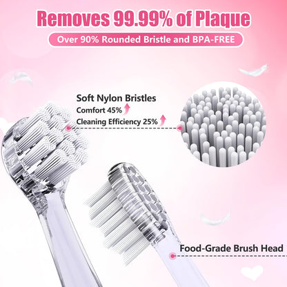 Toddler Electric Toothbrush for Kids 0-3 | LED Light, 2-Minute Timer, 4 Heads - Pink