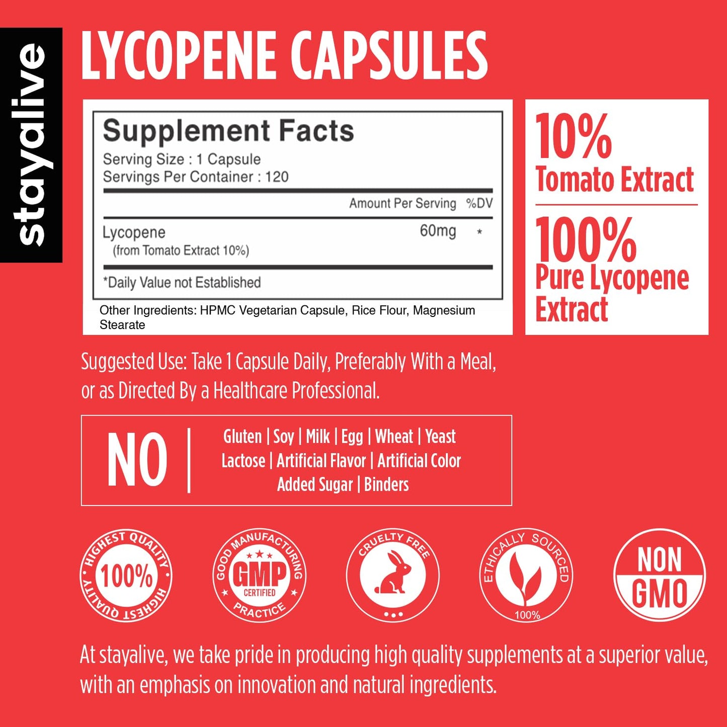 STAY ALIVE Lycopene Supplement for Men 60mg – 120 Veg Capsules | Non-GMO & Gluten Free