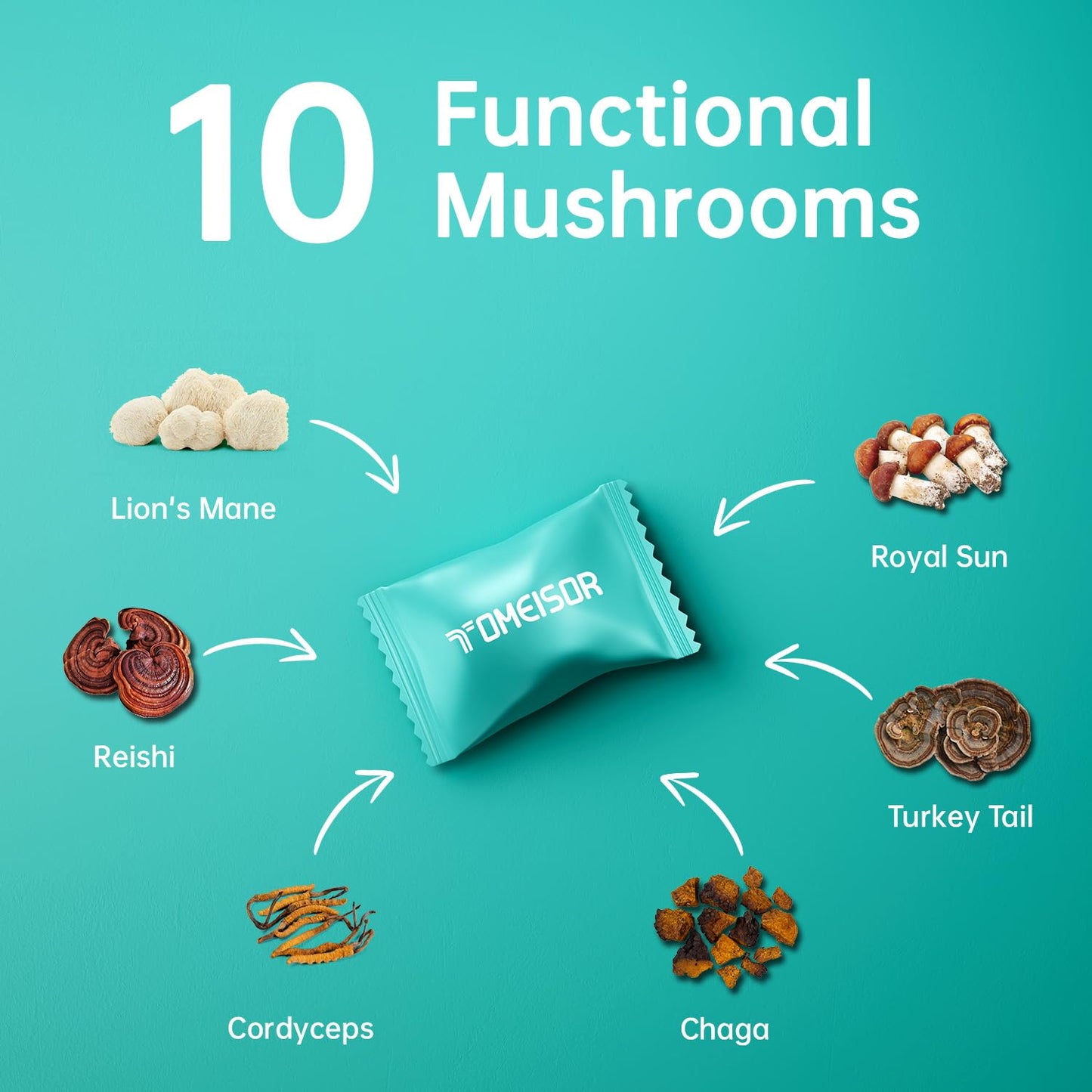 TOMEISOR Mushroom Gummies for Adults – Lions Mane & 10-Mushroom Brain Health | 60 Gummies