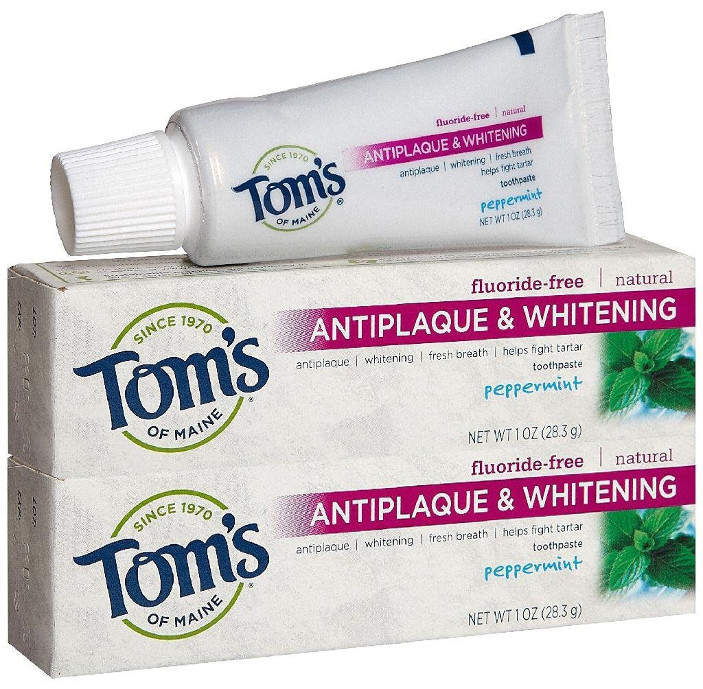 Tom's of Maine Antiplaque Tartar Control Plus Whitening Toothpaste - Trial Size Peppermint, 1 oz, 2 pk