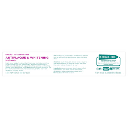 Tom's of Maine Fluoride-Free Antiplaque & Whitening Toothpaste – Fennel, 5.5 oz, 2-Pack